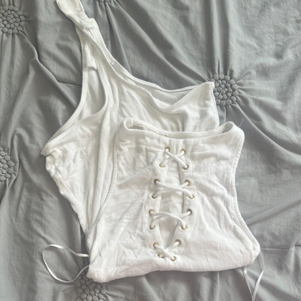 Guess White Lace-Up Bodysuit
